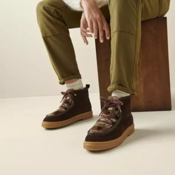 NEW Cole Haan Women's Summit Chukka Dark Chocolate Brown Plaid Lace Up Fur Boot - Picture 5 of 16